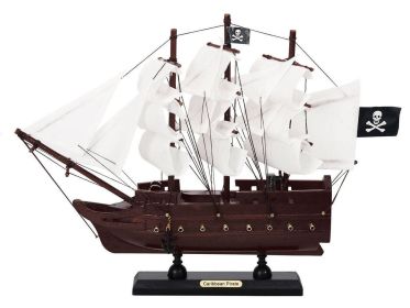 Wooden Caribbean Pirate White Sails Model Pirate Ship (Option: 12"")