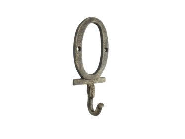 Rustic Gold Cast Iron Letter Alphabet Wall Hook 6"" (Letter: O)