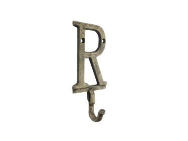 Rustic Gold Cast Iron Letter Alphabet Wall Hook 6"" (Letter: R)