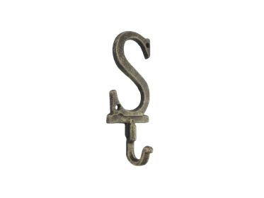 Rustic Gold Cast Iron Letter Alphabet Wall Hook 6"" (Letter: S)
