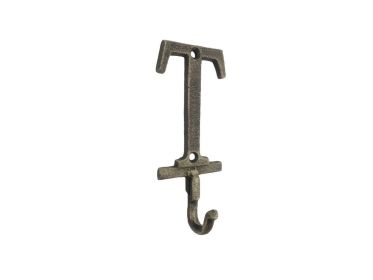 Rustic Gold Cast Iron Letter Alphabet Wall Hook 6"" (Letter: T)