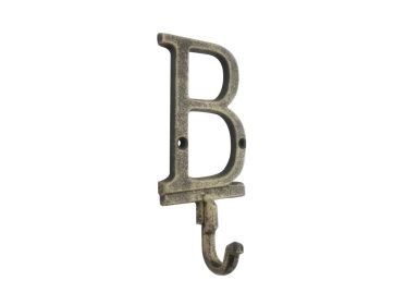 Rustic Gold Cast Iron Letter Alphabet Wall Hook 6"" (Letter: B)