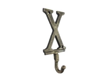 Rustic Gold Cast Iron Letter Alphabet Wall Hook 6"" (Letter: X)
