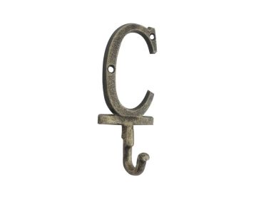 Rustic Gold Cast Iron Letter Alphabet Wall Hook 6"" (Letter: C)