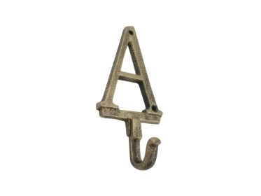 Rustic Gold Cast Iron Letter Alphabet Wall Hook 6"" (Letter: A)