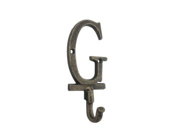 Rustic Gold Cast Iron Letter Alphabet Wall Hook 6"" (Letter: G)