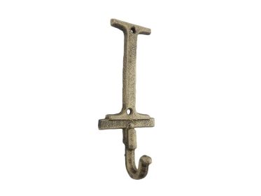 Rustic Gold Cast Iron Letter Alphabet Wall Hook 6"" (Letter: I)