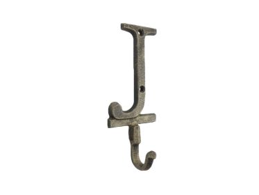 Rustic Gold Cast Iron Letter Alphabet Wall Hook 6"" (Letter: J)