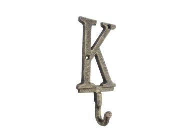 Rustic Gold Cast Iron Letter Alphabet Wall Hook 6"" (Letter: K)
