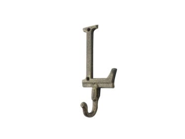 Rustic Gold Cast Iron Letter Alphabet Wall Hook 6"" (Letter: L)