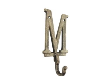 Rustic Gold Cast Iron Letter Alphabet Wall Hook 6"" (Letter: M)