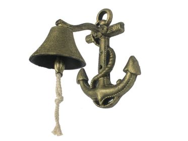 Rustic Gold Cast Iron Anchor Bell 8"" (Option: Wall Mounted)