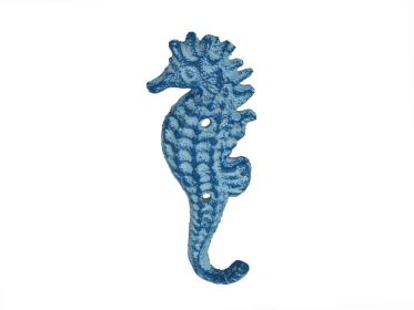 Rustic Light Blue Whitewashed Cast Iron (Option: Seahorse Hook 5"")
