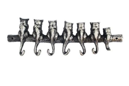 Rustic Silver Cast Iron Cat Wall Hooks (Option: 13"")