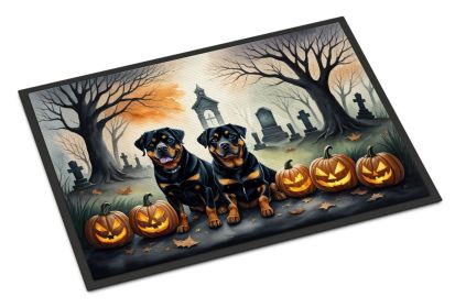 NEW Doormat Front Door Mat Indoor Outdoor Rugs for Entryway, Non Slip Washable Low Pile, 18H X 27W (Option: Rottweiler Spooky Halloween)