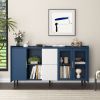 Modern Kitchen Pantry Storage Cabinet , 55" Coffee Bar Storage Cabinet with 2 Drawers, 2 Open Storage Compartment & 2 Glass Doors