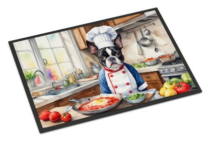 NEW Doormat Front Door Mat Indoor Outdoor Rugs for Entryway, Non Slip Washable Low Pile, 18H X 27W (Option: Boston Terrier The Chef)