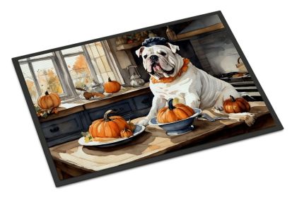 Doormat Front Door Mat Indoor Outdoor Rugs for Entryway, Non Slip Washable Low Pile, 24H X 36W (Option: English Bulldog Fall Kitchen Pumpkins)