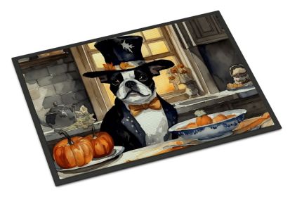 Doormat Front Door Mat Indoor Outdoor Rugs for Entryway, Non Slip Washable Low Pile, 24H X 36W (Option: Boston Terrier Fall Kitchen Pumpkins)