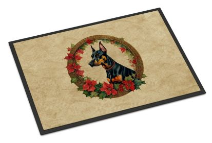 Doormat Front Door Mat Indoor Outdoor Rugs for Entryway, Non Slip Washable Low Pile, 24H X 36W (Option: Doberman Pinscher Christmas Flowers)