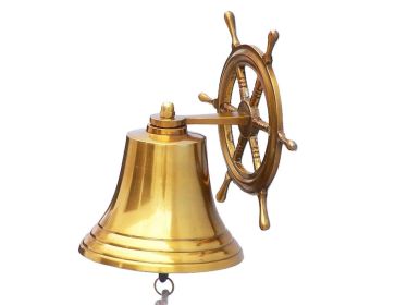 Brass Plated Hanging Ship Wheel Bell (size: 8"")