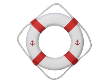Classic White Decorative Anchor Lifering with Red Bands (size: 15"")
