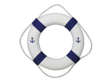 Classic White Decorative Anchor Lifering with Blue Bands (size: 20"")