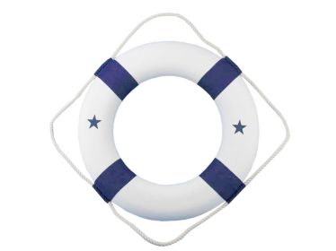 Classic White Decorative Lifering with Blue Bands (size: 20"")