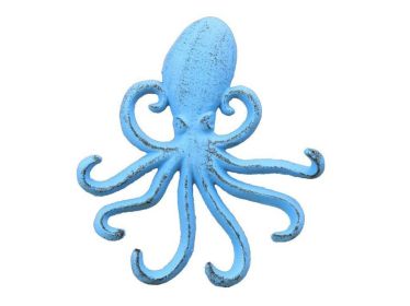Rustic Light Blue Cast Iron (Option: Wall Mounted Decorative Octopus Hooks 7"")