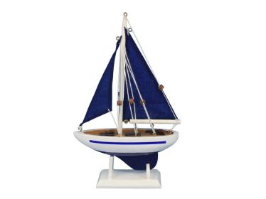 Wooden Blue Pacific Sailer with Blue Sails Model Sailboat Decoration (Option: 9"")