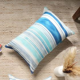 Handmade Cotton Slub Printed Pillow Wave Whispers Design (Color: Blue)