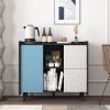 Sideboard Buffet Cabinet, Black Storage Cabinet with Red Doors , 2 Drawers with unique panel styling and 2 Open Storage Compartment