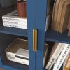 Modern Kitchen Pantry Storage Cabinet , 55" Coffee Bar Storage Cabinet with 2 Drawers, 2 Open Storage Compartment & 2 Glass Doors