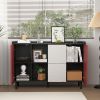 Sideboard Buffet Cabinet, Black Storage Cabinet with Red Doors , 2 Drawers with unique panel styling and 2 Open Storage Compartment