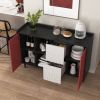 Sideboard Buffet Cabinet, Black Storage Cabinet with Red Doors , 2 Drawers with unique panel styling and 2 Open Storage Compartment
