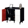 Sideboard Buffet Cabinet, Black Storage Cabinet with Red Doors , 2 Drawers with unique panel styling and 2 Open Storage Compartment