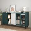 Modern Kitchen Pantry Storage Cabinet , 55" Coffee Bar Storage Cabinet with 2 Drawers, 2 Open Storage Compartment & 2 Glass Doors