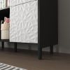 Sideboard Buffet Cabinet, Black Storage Cabinet with Red Doors , 2 Drawers with unique panel styling and 2 Open Storage Compartment
