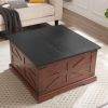 Farmhouse Coffee Table, Square Wood Center Table with Large Hidden Storage Compartment for Living Room