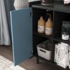 Sideboard Buffet Cabinet, Black Storage Cabinet with Red Doors , 2 Drawers with unique panel styling and 2 Open Storage Compartment
