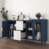 Modern Kitchen Pantry Storage Cabinet , 55" Coffee Bar Storage Cabinet with 2 Drawers, 2 Open Storage Compartment & 2 Glass Doors