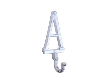 Whitewashed Cast Iron Letter Alphabet Wall Hook 6"" (Option: Letter)