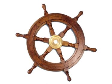 Deluxe Class Wood and Brass Decorative Ship Wheel (Color: 15"")