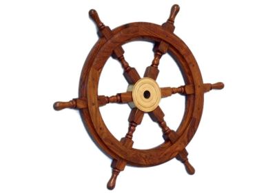Deluxe Class Wood and Brass Decorative Ship Wheel (Color: 18"")