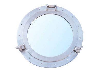 Brushed Nickel Deluxe Class Decorative Ship Porthole Mirror (size: 24"")