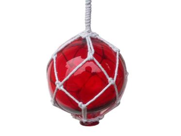 Red Japanese Glass Ball Fishing Float With White Netting Decoration (size: 4"")
