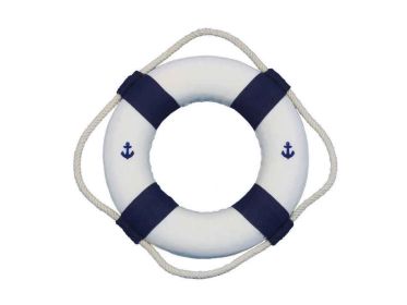 Classic White Decorative Anchor Lifering with Blue Bands (size: 6"")