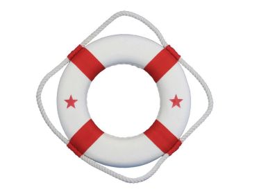 Classic White Decorative Lifering with Red Bands (size: 10"")