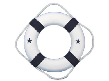 Classic White Decorative Lifering with Blue Bands (size: 6"")