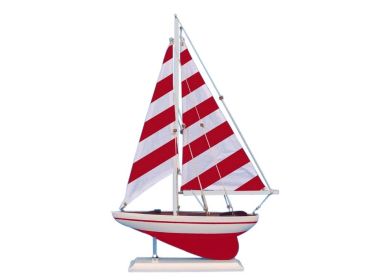 Wooden Red Striped Pacific Sailer Model Sailboat Decoration (Option: Size)